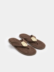 Yours Curve Brown EEE Extra-Wide Fit Hammered Disk Sandals - Image 2 of 5