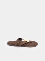 Yours Curve Brown EEE Extra-Wide Fit Hammered Disk Sandals - Image 3 of 5