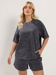 Yours Curve Grey Acid Wash Sweat Top & Short Set - Image 1 of 5