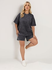 Yours Curve Grey Acid Wash Sweat Top & Short Set - Image 2 of 5