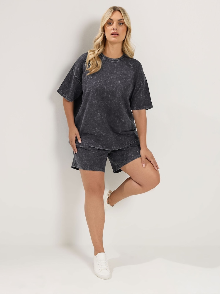 Yours Curve Grey Acid Wash Sweat Top & Short Set - Image 2 of 5 Yours Curve Grey Acid Wash Sweat Top & Short Set - Image 2 of 5
