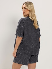 Yours Curve Grey Acid Wash Sweat Top & Short Set - Image 3 of 5