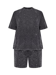 Yours Curve Grey Acid Wash Sweat Top & Short Set - Image 5 of 5