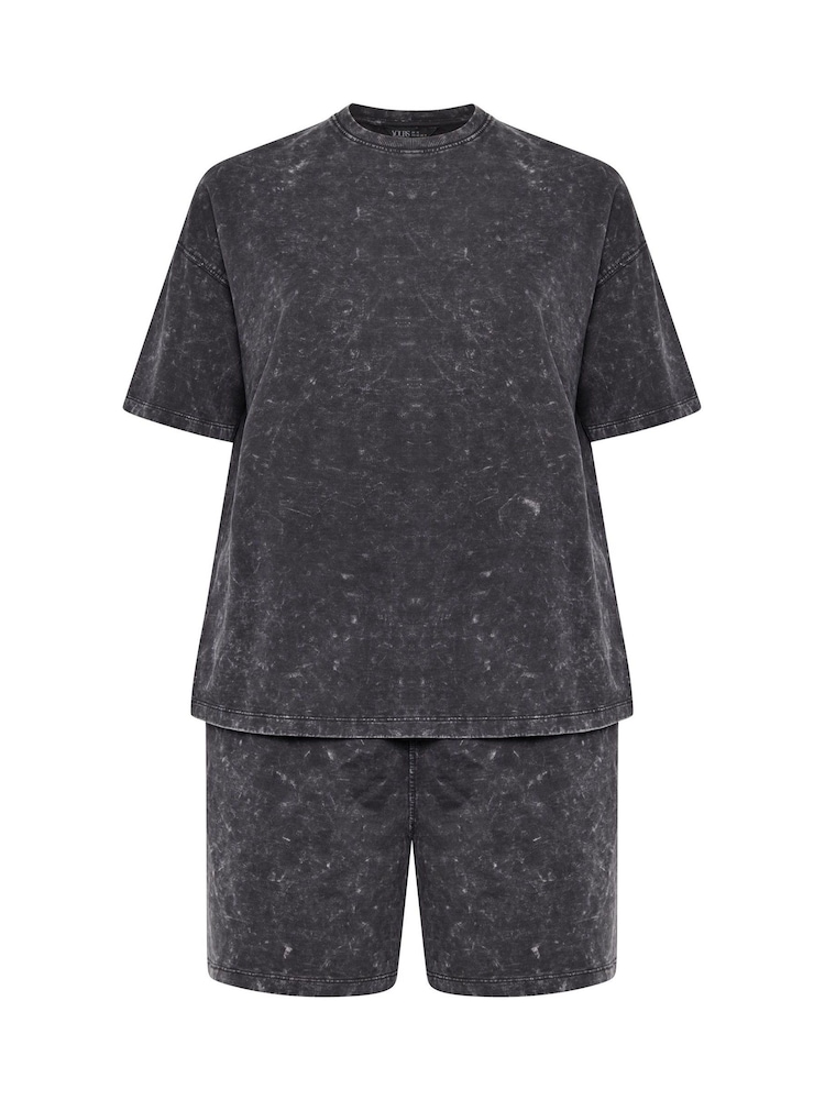 Yours Curve Grey Acid Wash Sweat Top & Short Set - Image 5 of 5 Yours Curve Grey Acid Wash Sweat Top & Short Set - Image 5 of 5