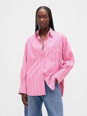 Gap Pink stripe Poplin Oversized Shirt - Image 1 of 4