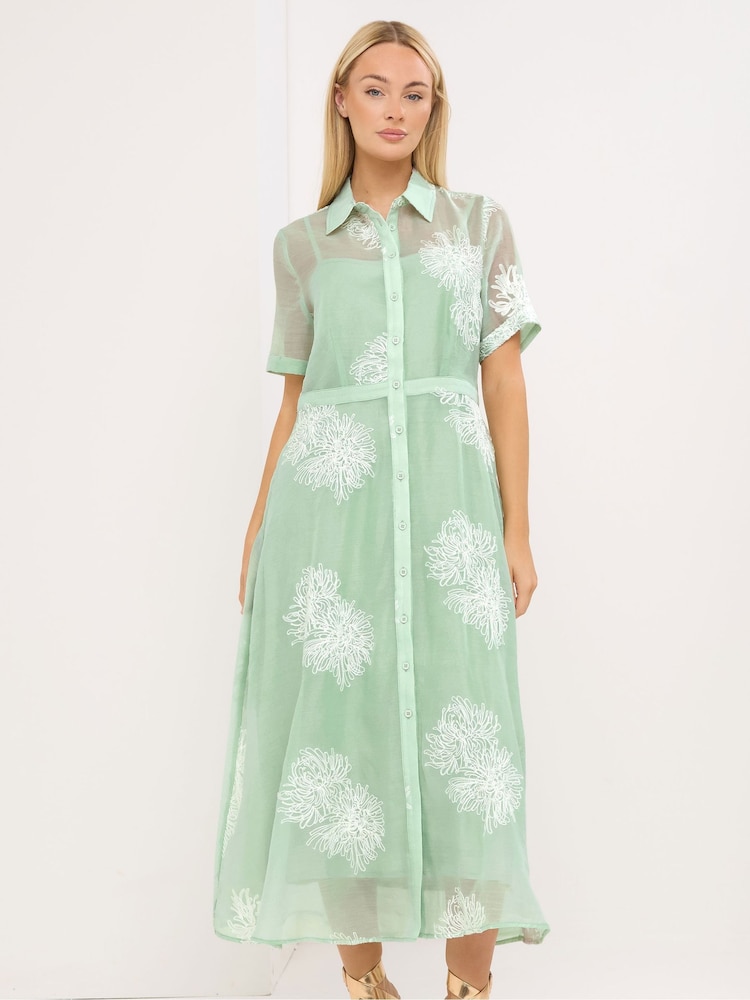 Star by Julien MacDonald Green Embroidered Shirt Dress - Image 1 of 5 Star by Julien MacDonald Green Embroidered Shirt Dress - Image 1 of 5