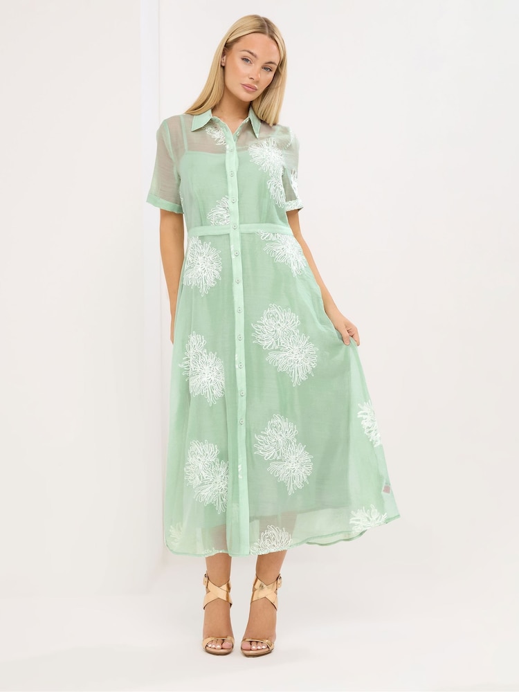 Star by Julien MacDonald Green Embroidered Shirt Dress - Image 2 of 5 Star by Julien MacDonald Green Embroidered Shirt Dress - Image 2 of 5