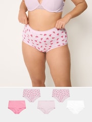 Yours Curve Pink Watermelon Print Full 5 Pack Briefs - Image 1 of 10