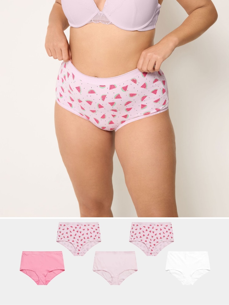 Yours Curve Pink Watermelon Print Full 5 Pack Briefs - Image 1 of 10