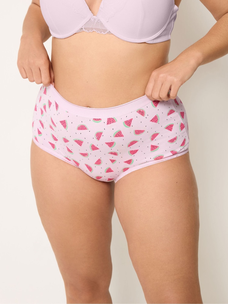 Yours Curve Pink Watermelon Print Full 5 Pack Briefs - Image 2 of 10