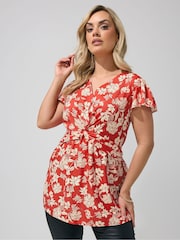 Yours Curve Red London Twist Front Blouse - Image 1 of 5