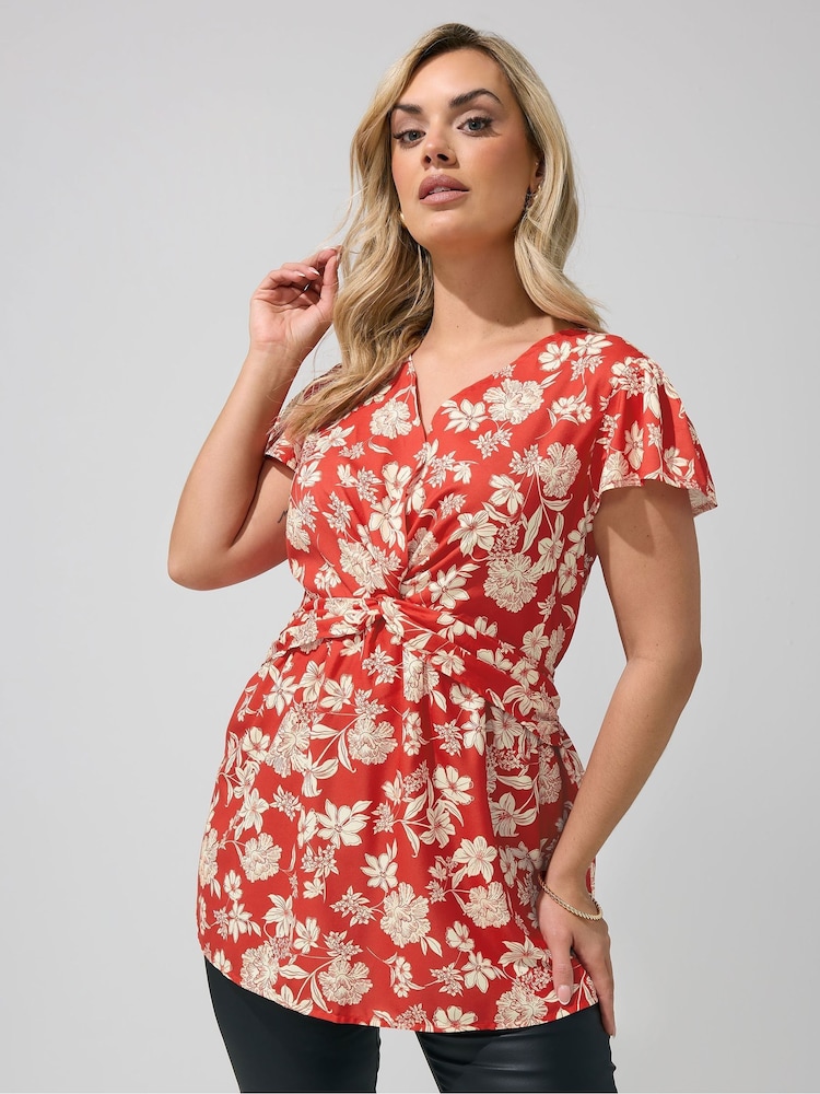 Yours Curve Red London Twist Front Blouse - Image 1 of 5