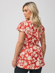Yours Curve Red London Twist Front Blouse - Image 3 of 5