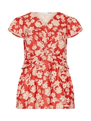 Yours Curve Red London Twist Front Blouse - Image 5 of 5