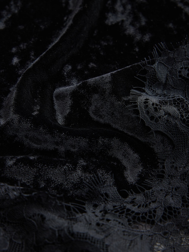 Black Velvet Shorts With Lace Trim - Image 2 of 3 Black Velvet Shorts With Lace Trim - Image 2 of 3