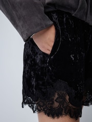 Black Velvet Shorts With Lace Trim - Image 5 of 8