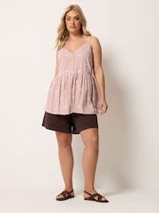 Yours Curve Pink Embroidered Button Cami - Image 2 of 4