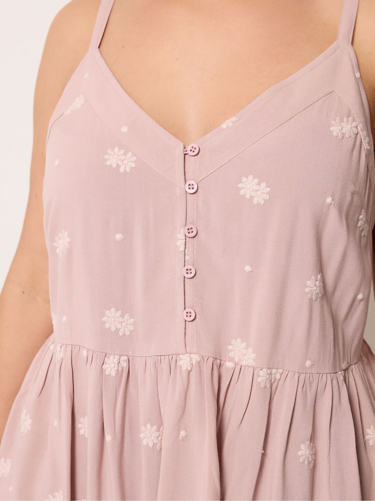 Yours Curve Pink Embroidered Button Cami - Image 4 of 4