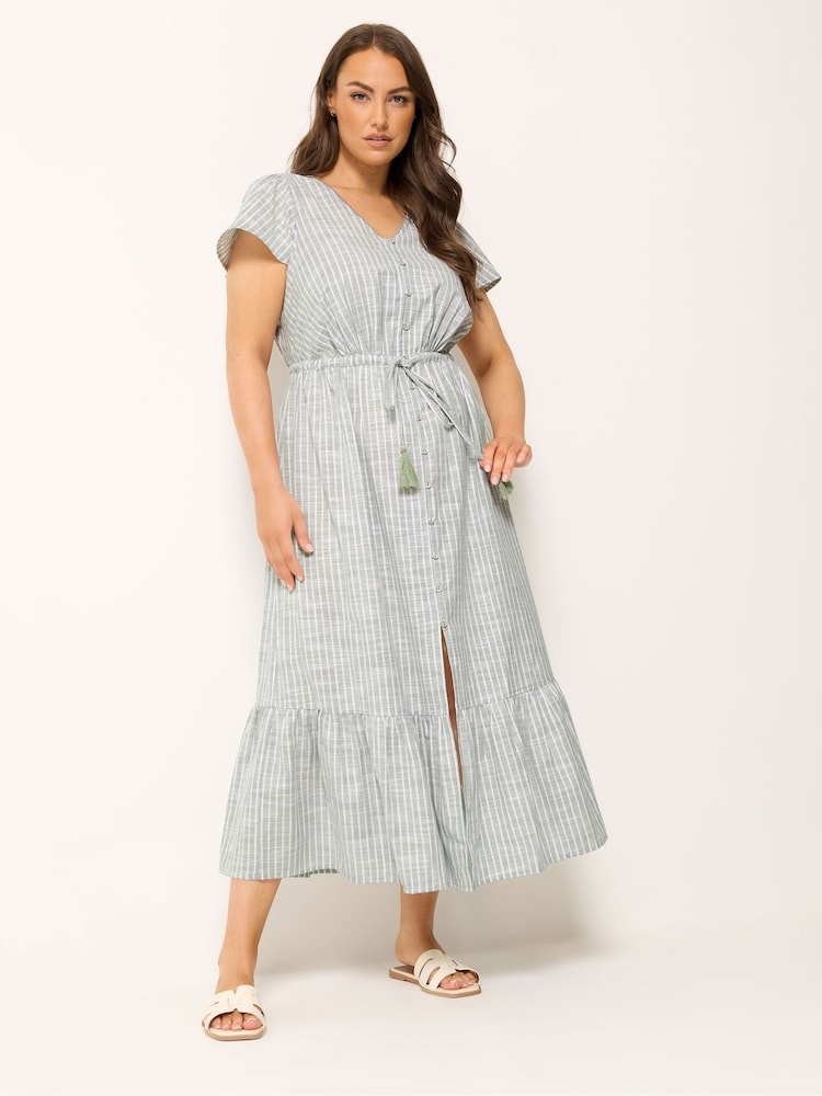 Yours Curve Green Striped Angel Sleeve Dress - Image 1 of 5 Yours Curve Green Striped Angel Sleeve Dress - Image 1 of 5