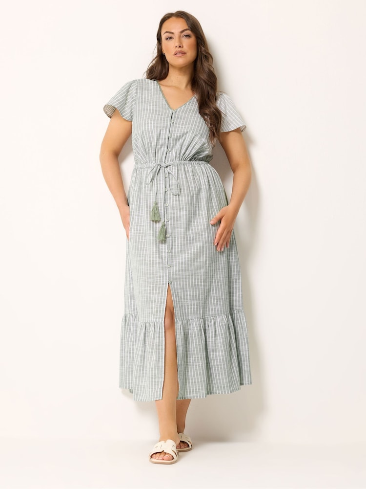 Yours Curve Green Striped Angel Sleeve Dress - Image 2 of 5 Yours Curve Green Striped Angel Sleeve Dress - Image 2 of 5