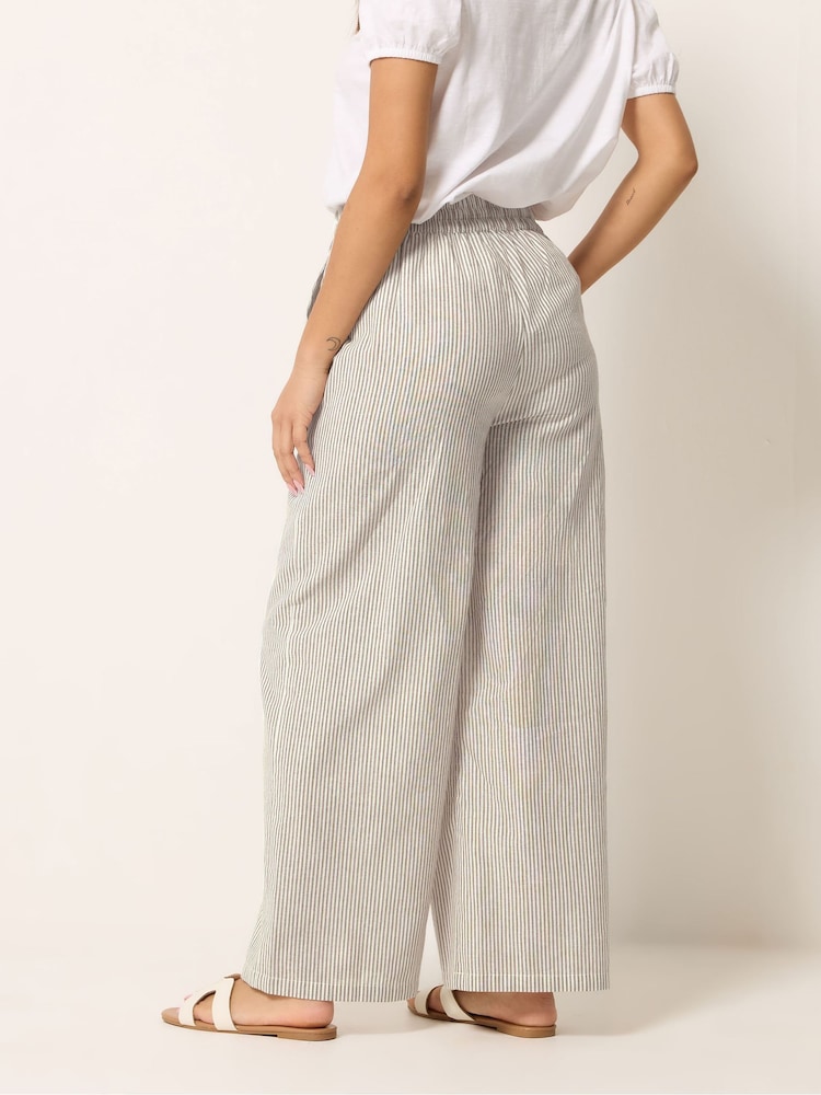 M&Co Natural Petite Mini Stripe Wide Leg Trousers - Image 2 of 5