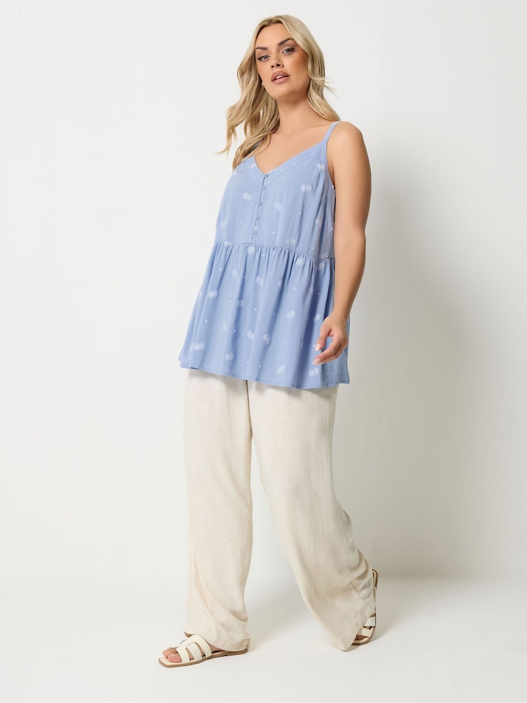 Yours Curve Blue Embroidered Button Cami - Image 2 of 5