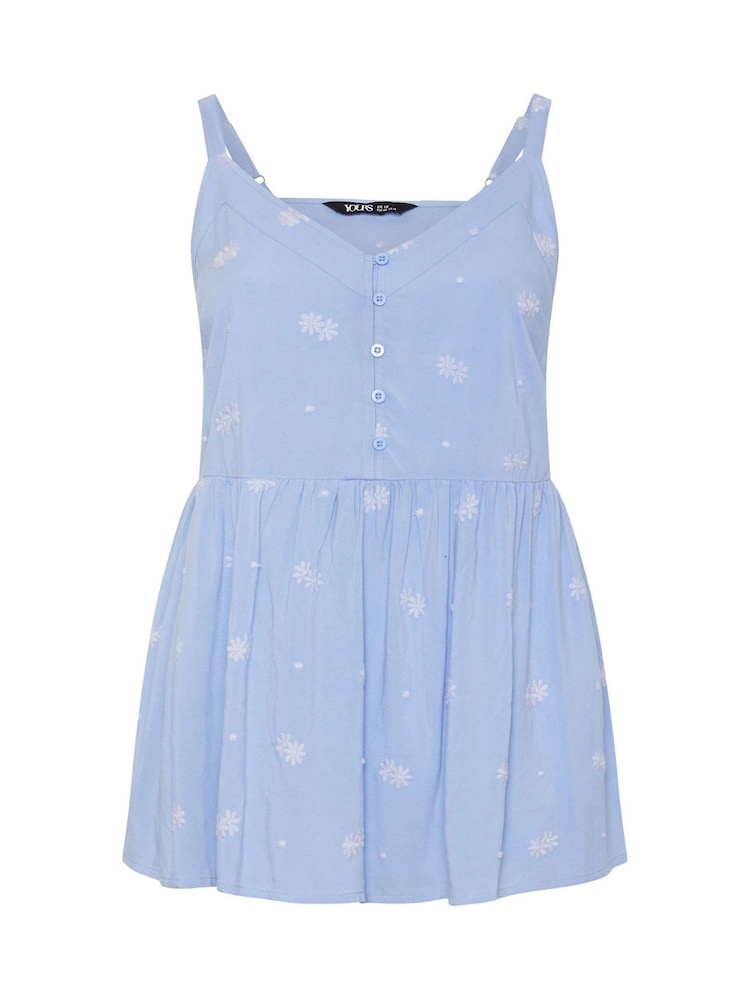 Yours Curve Blue Embroidered Button Cami - Image 5 of 5