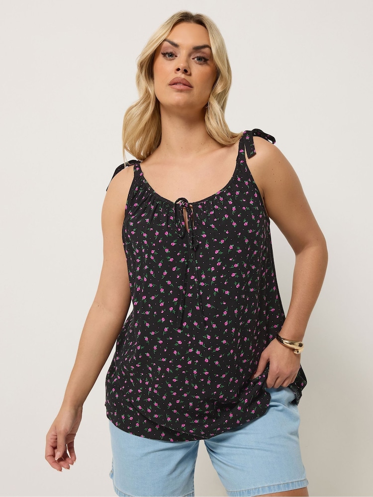黑色 - Yours Curve Ditsy Floral Vest Top - 圖片 1/5