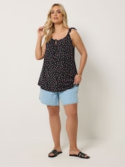 黑色 - Yours Curve Ditsy Floral Vest Top - 圖片 2/5