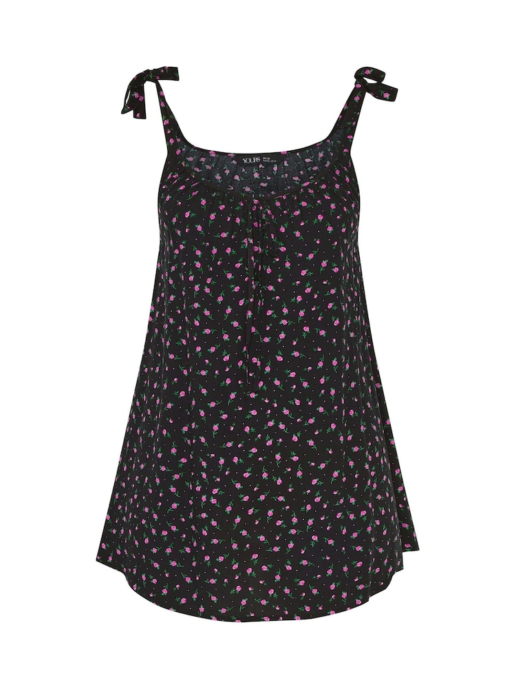 黑色 - Yours Curve Ditsy Floral Vest Top - 圖片 5/5