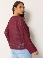 Yours Curve Red Pointelle Stitch Tie Cardigan - Image 3 of 5