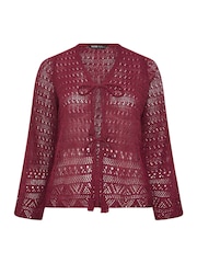 Yours Curve Red Pointelle Stitch Tie Cardigan - Image 5 of 5