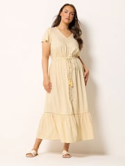Yours Curve Yellow Ditsy Print Angel Sleeve Dress - Image 1 of 5