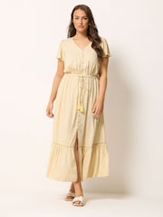 Yours Curve Yellow Ditsy Print Angel Sleeve Dress - Image 2 of 5