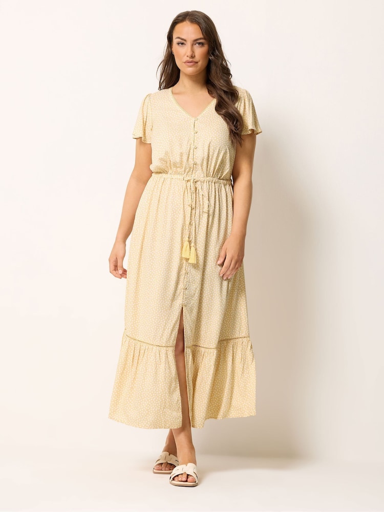 Yours Curve Yellow Ditsy Print Angel Sleeve Dress - Image 2 of 5 Yours Curve Yellow Ditsy Print Angel Sleeve Dress - Image 2 of 5
