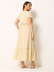 Yours Curve Yellow Ditsy Print Angel Sleeve Dress - Image 3 of 5