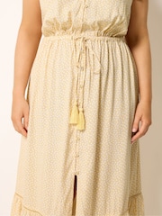 Yours Curve Yellow Ditsy Print Angel Sleeve Dress - Image 4 of 5
