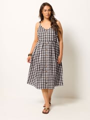Hellblau - Yours Curve Gingham Linen Blend Button Sundress - Bild 2 von 5