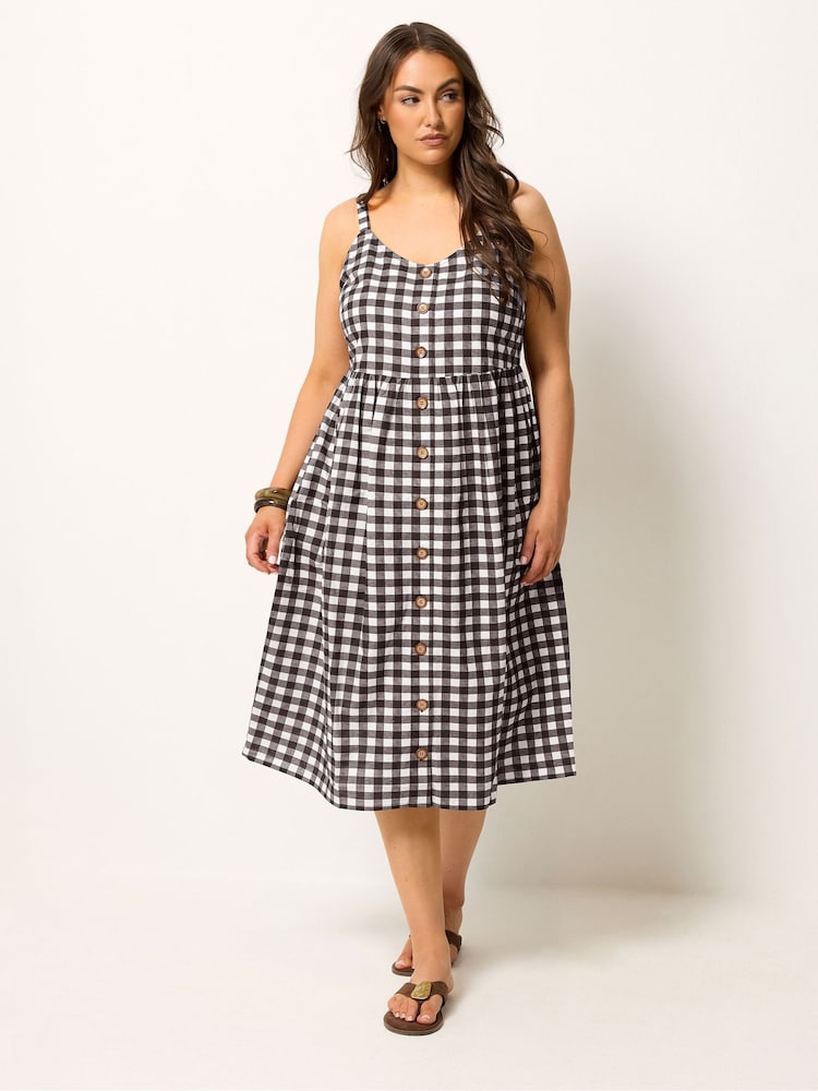 Hellblau - Yours Curve Gingham Linen Blend Button Sundress - Bild 2 von 5