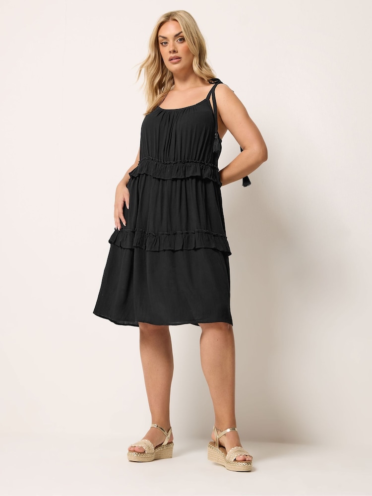 Yours Curve Black Ruffle Throw On Dress - Image 2 of 4