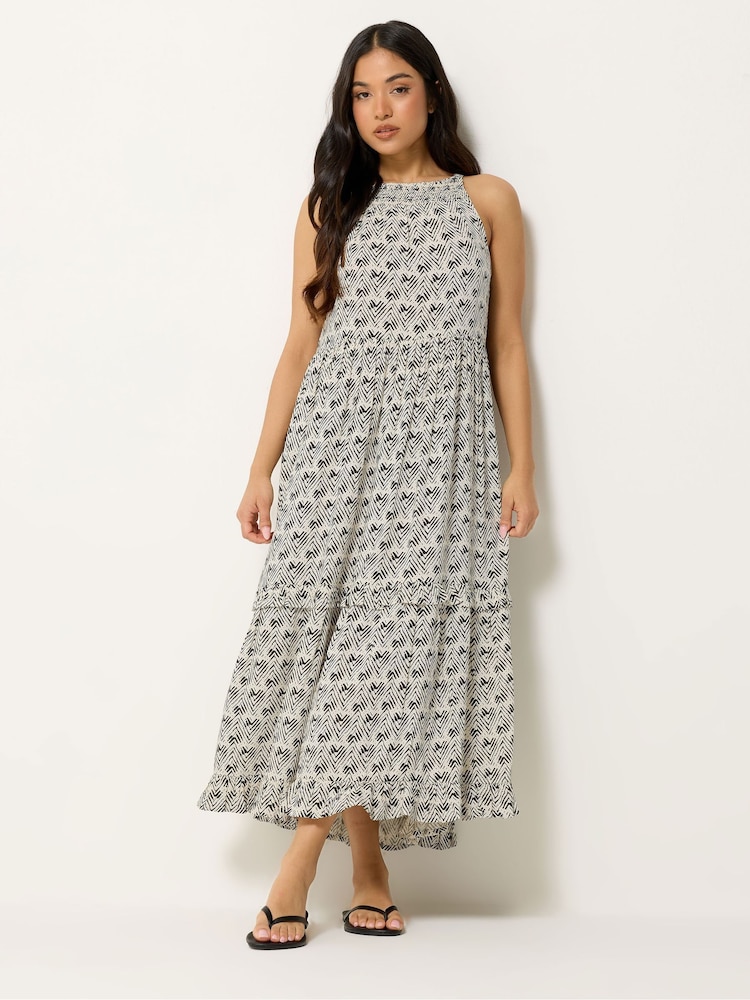 PixieGirl Petite Cream Zig Zag Tiered Halter Maxi Dress - Image 1 of 5 PixieGirl Petite Cream Zig Zag Tiered Halter Maxi Dress - Image 1 of 5