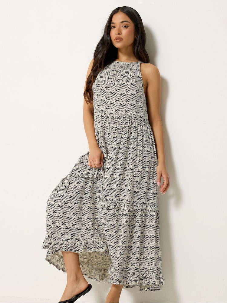 PixieGirl Petite Cream Zig Zag Tiered Halter Maxi Dress - Image 2 of 5 PixieGirl Petite Cream Zig Zag Tiered Halter Maxi Dress - Image 2 of 5