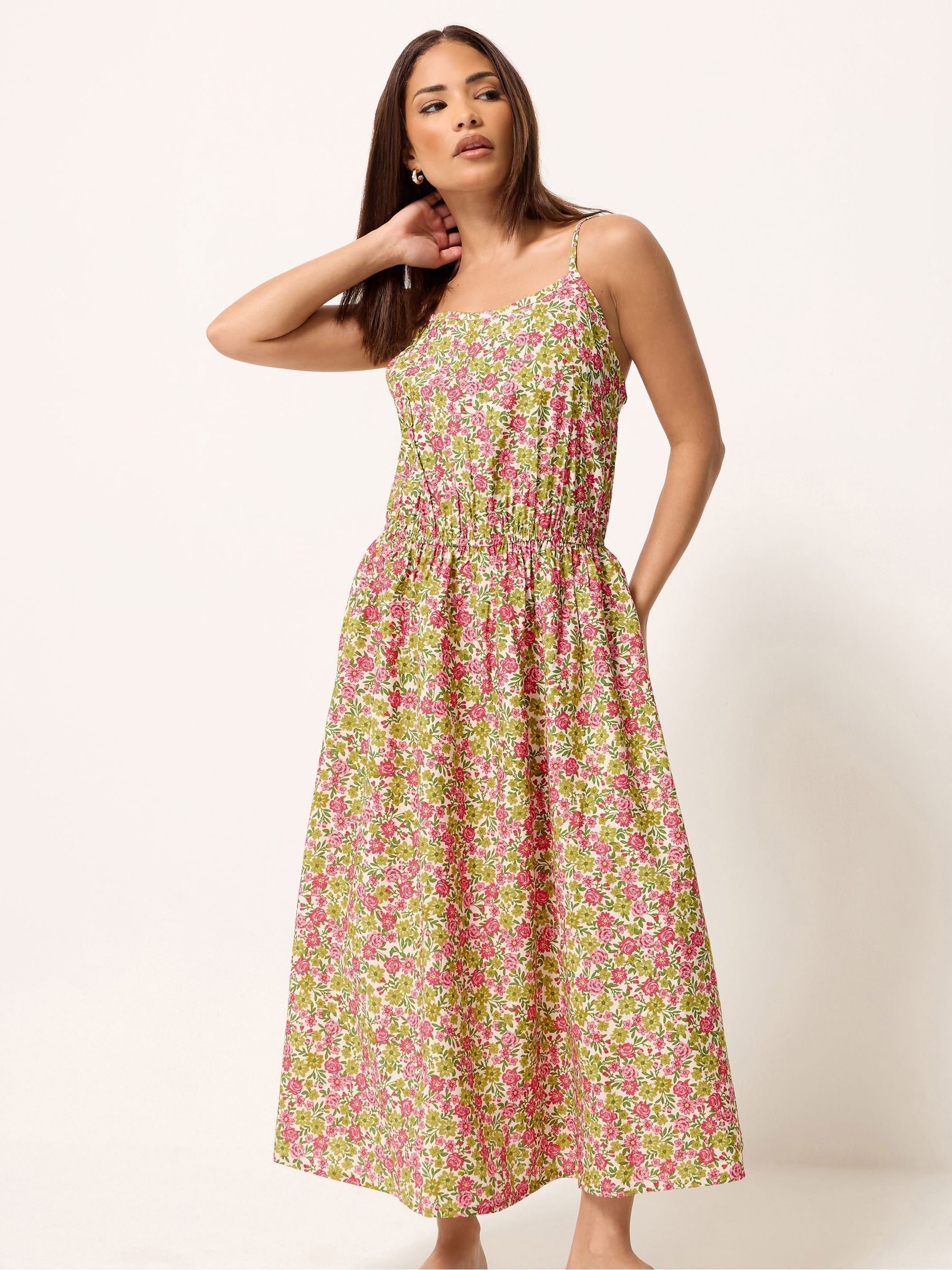 Pixiegirl Petite Women's Pink V-Neck Midi Dress - Image 1