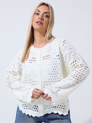 Yours Curve White Limited Floral Crochet Cardigan - Image 1 of 4