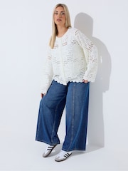 Yours Curve White Limited Floral Crochet Cardigan - Image 2 of 4