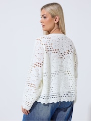 Yours Curve White Limited Floral Crochet Cardigan - Image 3 of 4