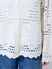 Yours Curve White Limited Floral Crochet Cardigan - Image 4 of 4