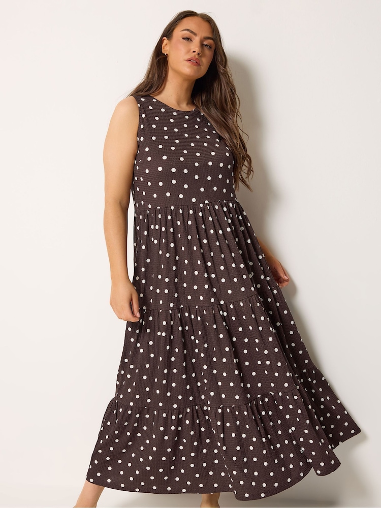 Lunares marrón chocolate - Yours Curve Tiered Keyhole Maxi Dress - Imagen 1 de 5
