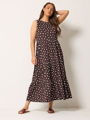 Lunares marrón chocolate - Yours Curve Tiered Keyhole Maxi Dress - Imagen 2 de 5