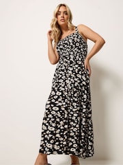 Yours Curve Black Shirred Midaxi Dress - Image 1 of 5